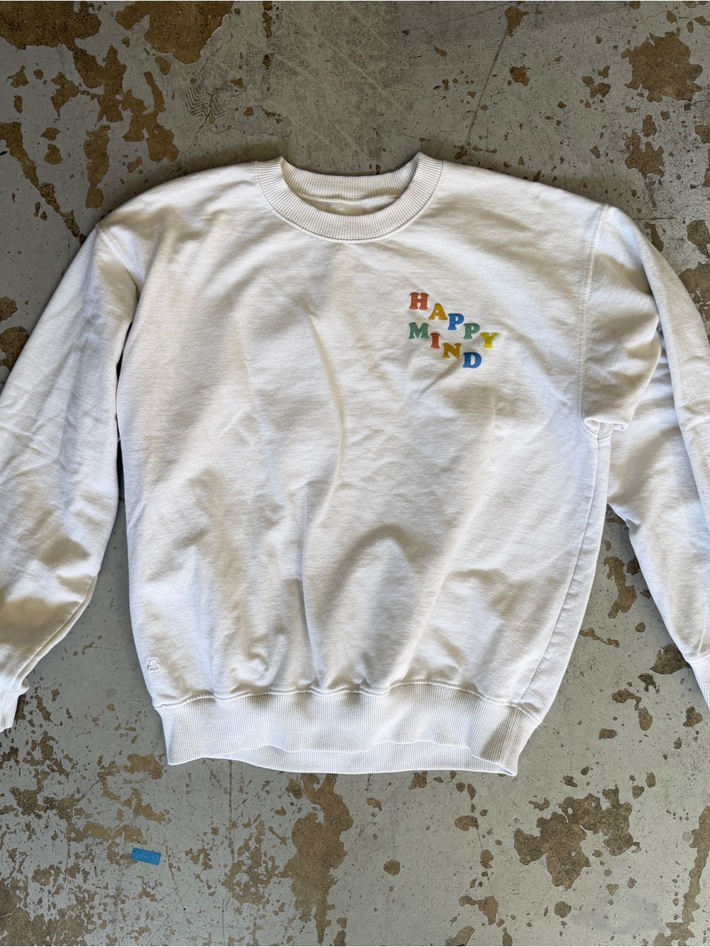 Happy Mind Embroidered Crewneck Sweatshirt - White